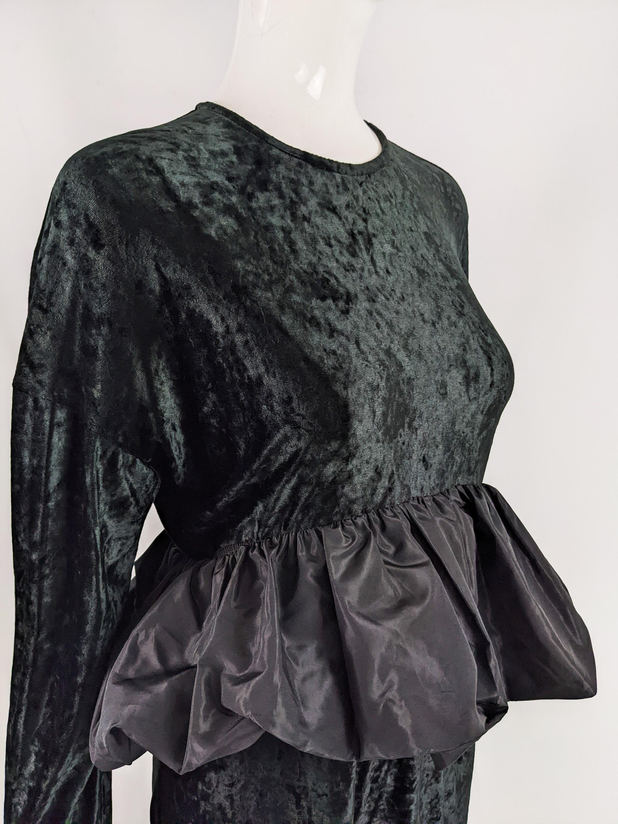 Callaghan by Romeo Gigli Darkest Green & Black Velvet Dress with Taffeta Peplum 2