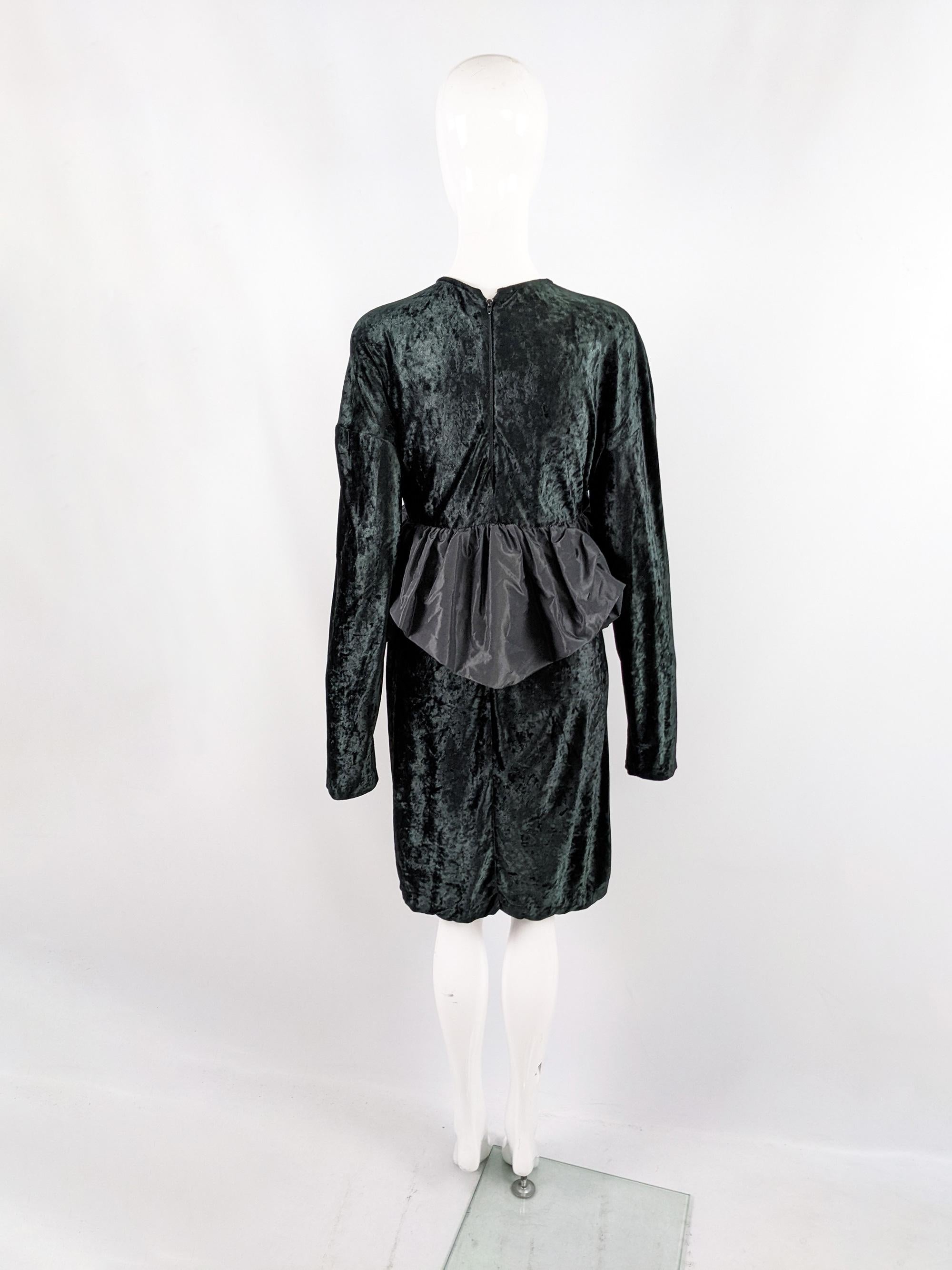 Callaghan by Romeo Gigli Darkest Green & Black Velvet Dress with Taffeta Peplum 3