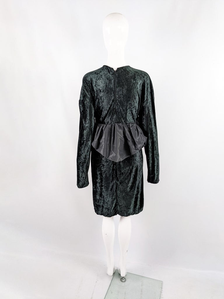 Callaghan by Romeo Gigli Darkest Green & Black Velvet Dress with Taffeta Peplum For Sale 4