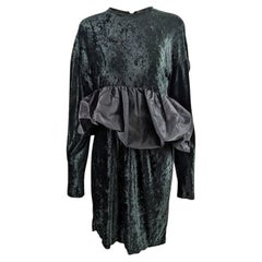 Callaghan by Romeo Gigli Darkest Green & Black Velvet Dress with Taffeta Peplum