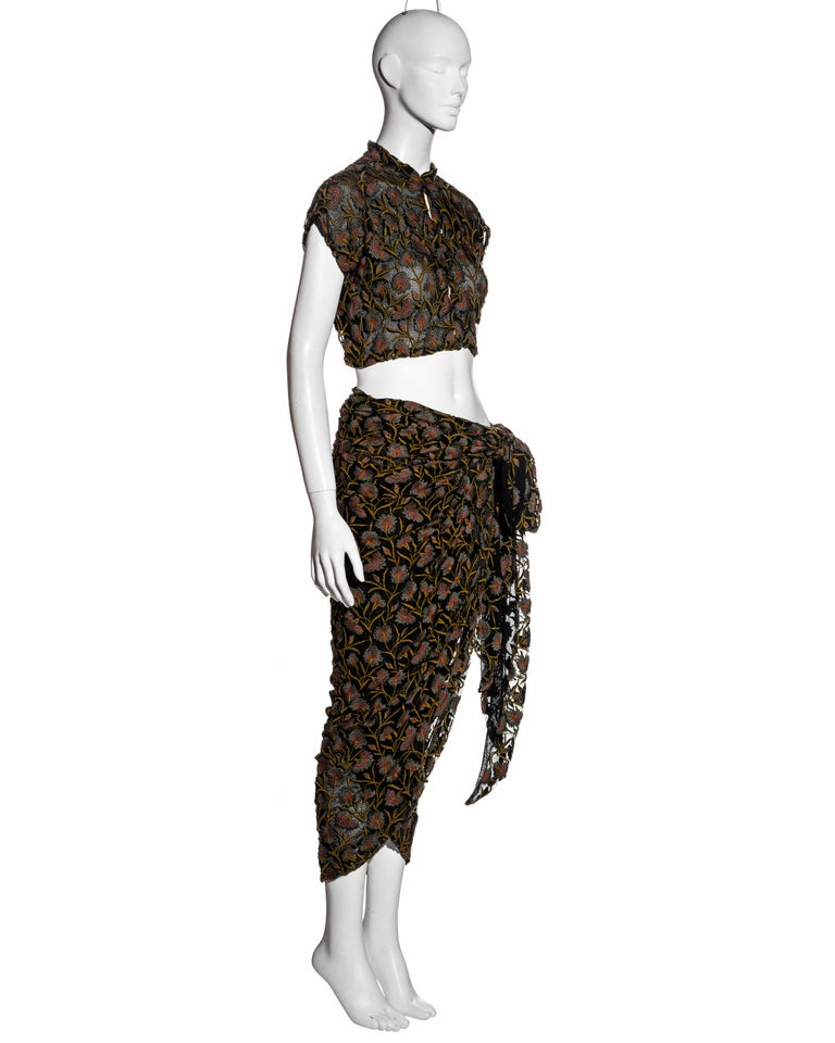 Women's Callaghan by Romeo Gigli embroidered cotton mesh blouse and wrap skirt, ss 1990 For Sale