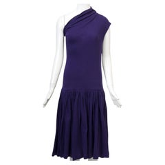 Abito monospalla in maglia di cotone viola di CALLAGHAN, anni '70 circa