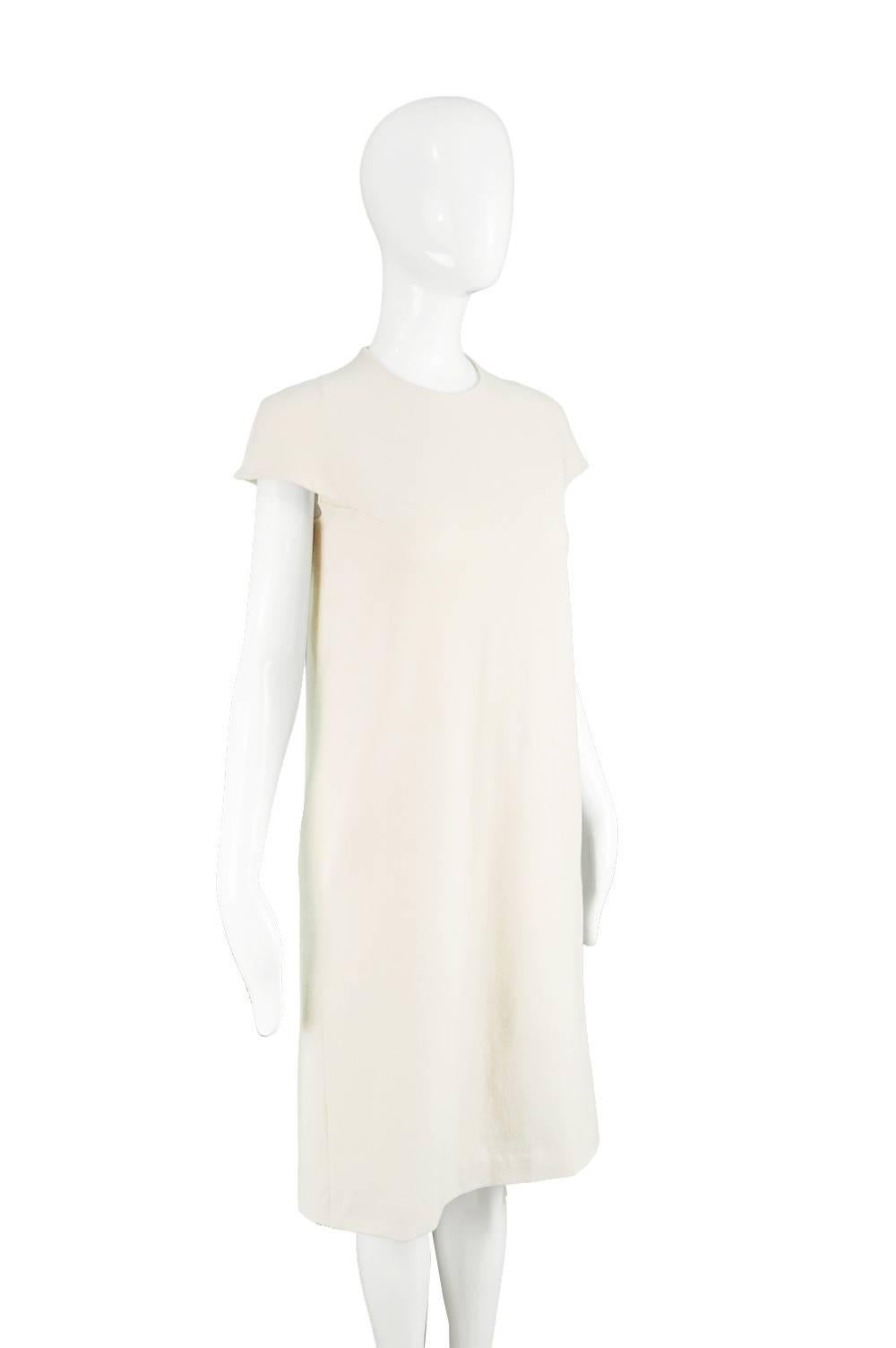 Callaghan Vintage Minimalist Architectural Cream Wool Shift Dress, 1990s  In Excellent Condition In Doncaster, South Yorkshire