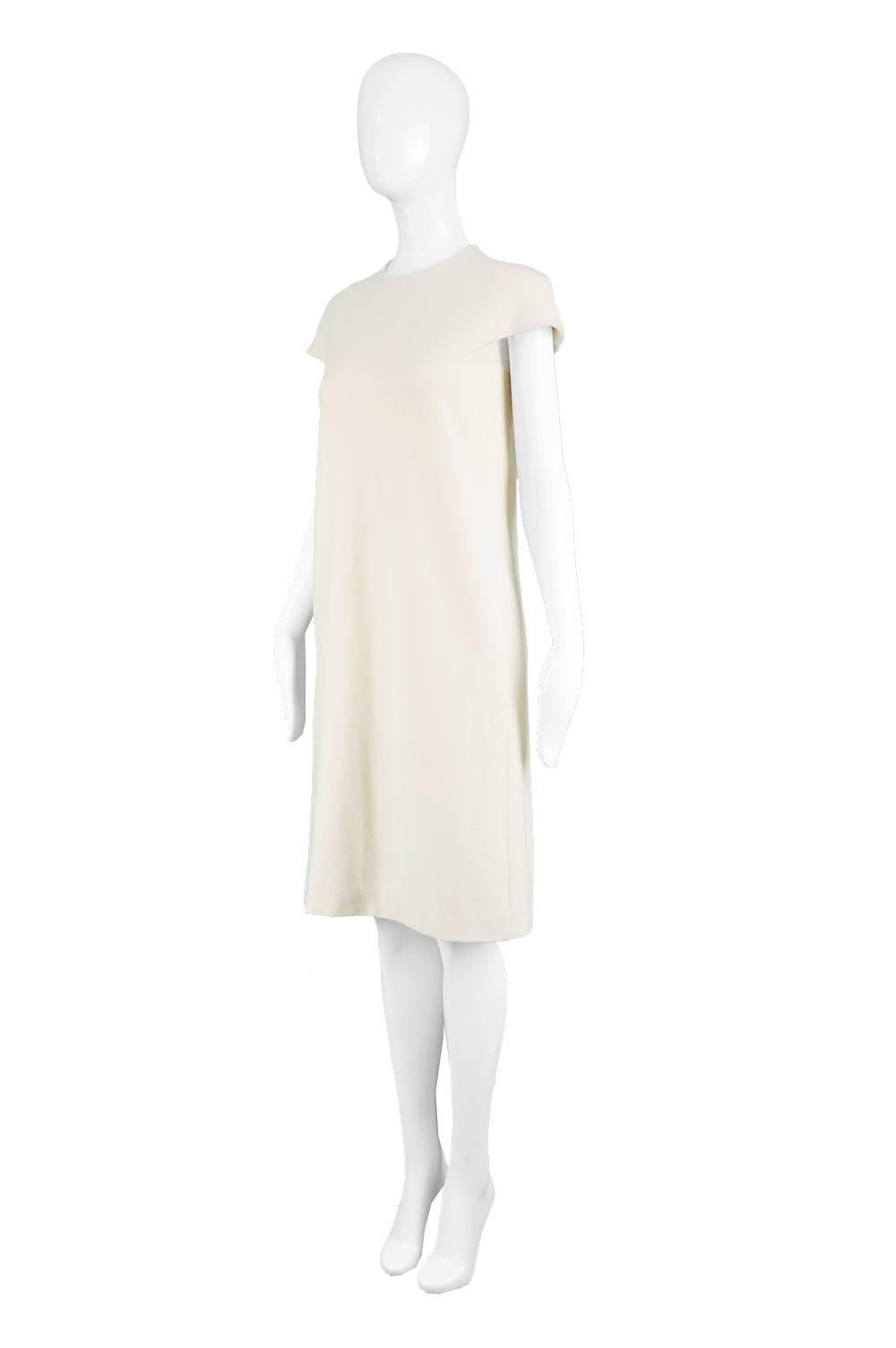 Women's Callaghan Vintage Minimalist Architectural Cream Wool Shift Dress, 1990s 