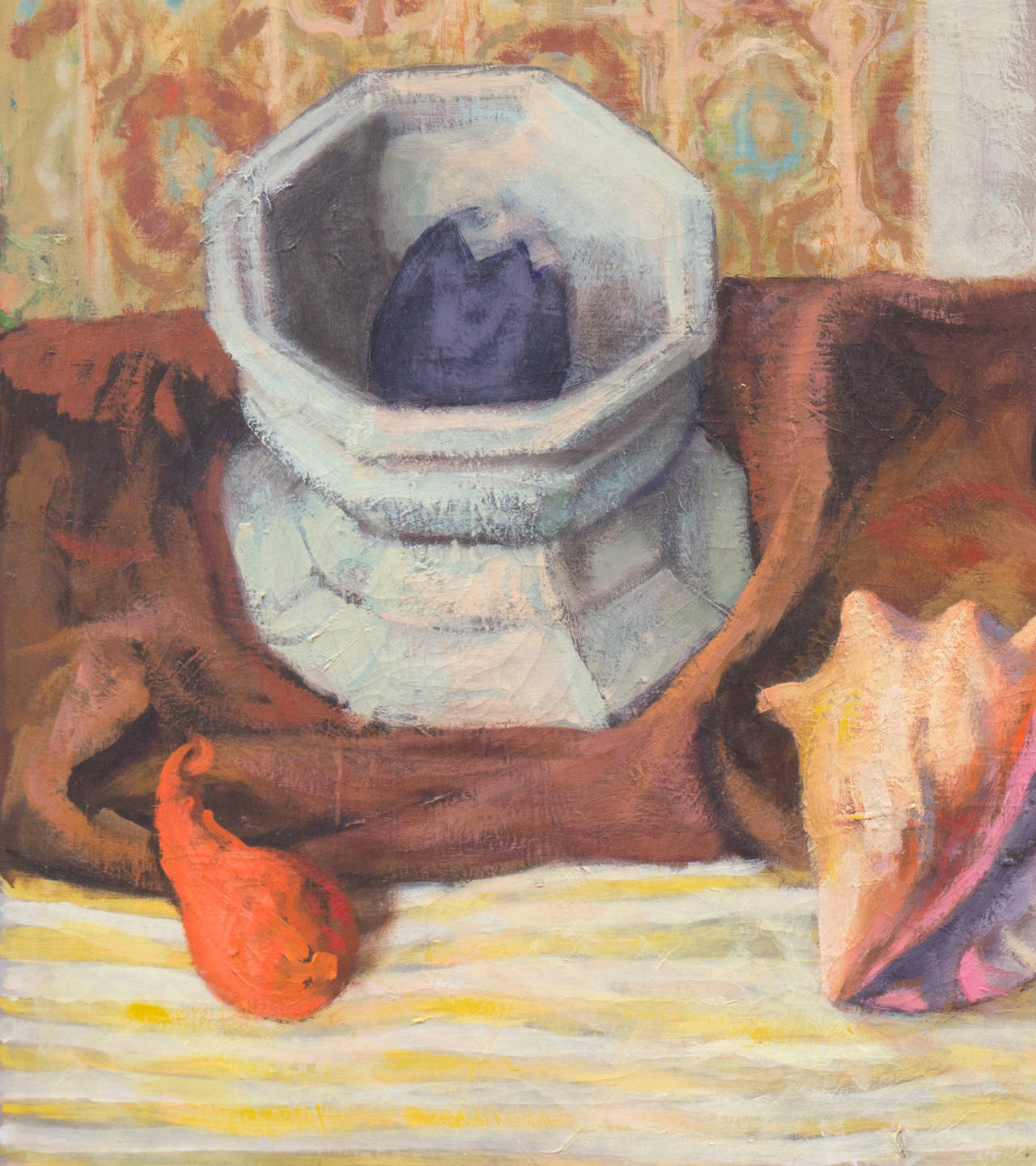 'Still Life with Conch Shell', Large Mid-Century American Post Impressionist Oil - Post-Impressionist Painting by Callanan