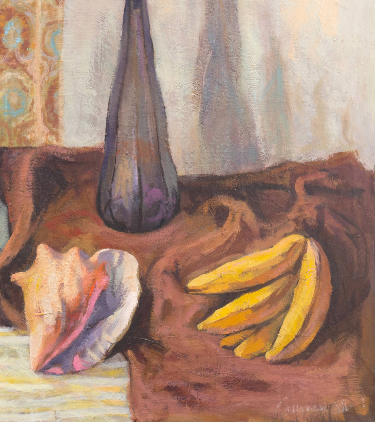 'Still Life with Conch Shell', Large Mid-Century American Post Impressionist Oil For Sale 1