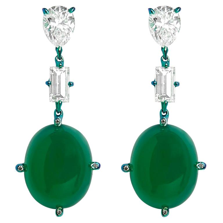 “Callas” Titanium, Diamonds and Green Agate Earrings For Sale