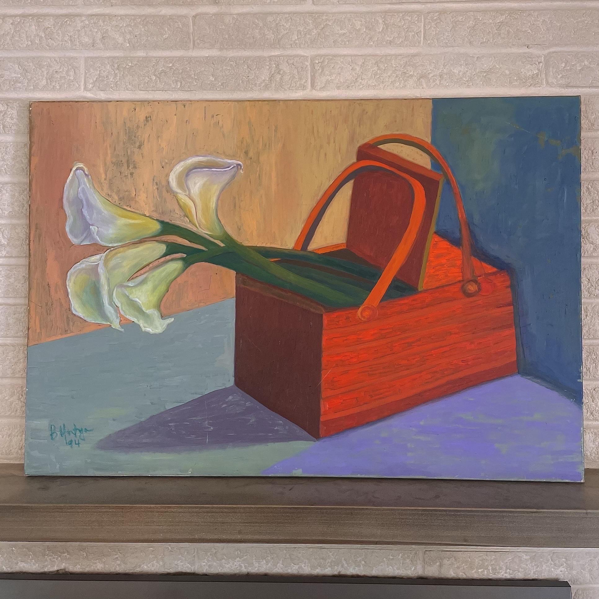 „Calle Lillies in Holzkorb“ Modernes impressionistisches Stillleben  im Angebot 6