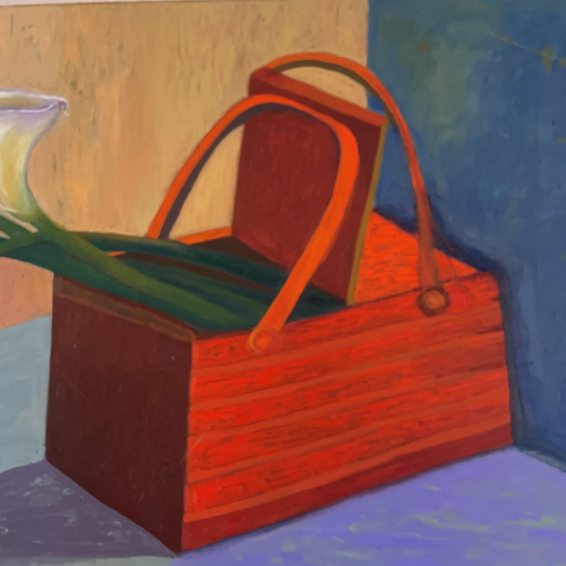 „Calle Lillies in Holzkorb“ Modernes impressionistisches Stillleben  (20. Jahrhundert) im Angebot