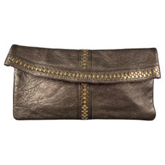 CALLEEN CORDERO Grey Silver Gold Studded Leather Clutch