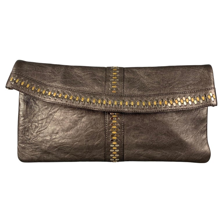 CALLEEN CORDERO Grey Silver Gold Studded Leather Clutch For Sale at 1stDibs