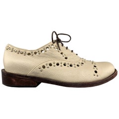 CALLEEN CORDERO Size 7.5 Gold Metallic Perforated Studded Leather Brogues