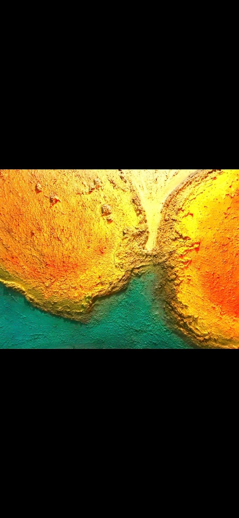Mid-Century Modern Calleja Painting on Lava Brustalist Sign Date, Spain 1977 For Sale