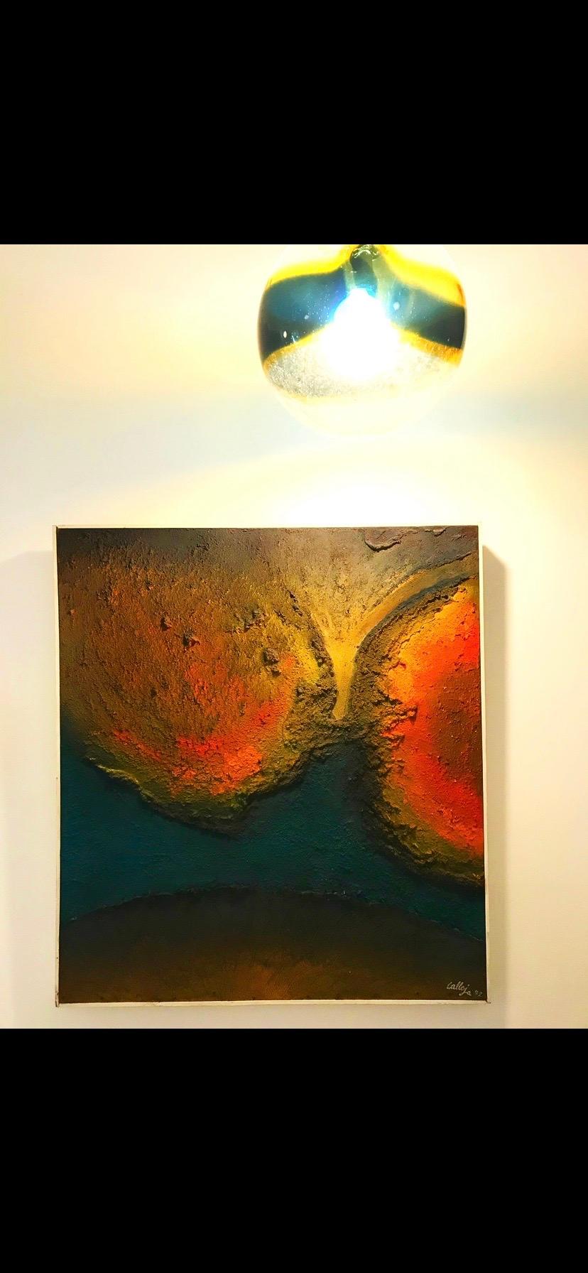 Spanish Calleja Painting on Lava Brustalist Sign Date, Spain 1977 For Sale