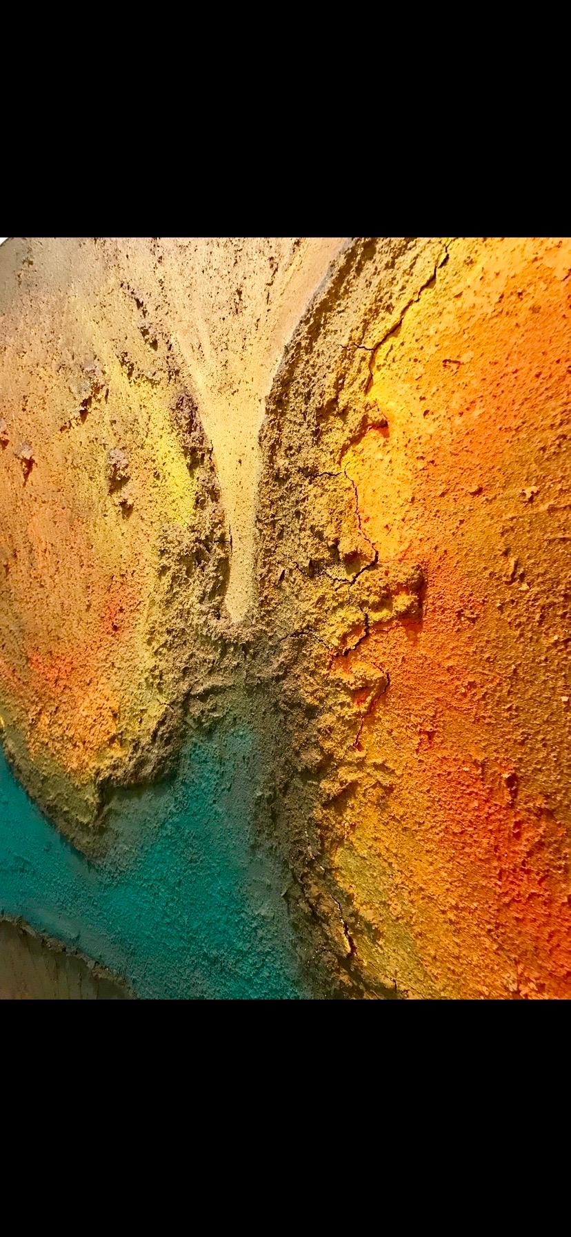 Calleja Painting on Lava Brustalist Sign Date, Spain 1977 In Good Condition For Sale In La xara, VC