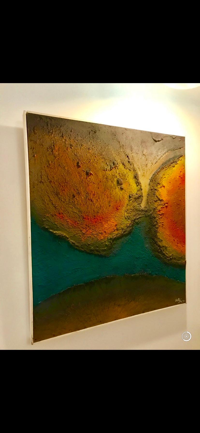 Late 20th Century Calleja Painting on Lava Brustalist Sign Date, Spain 1977 For Sale