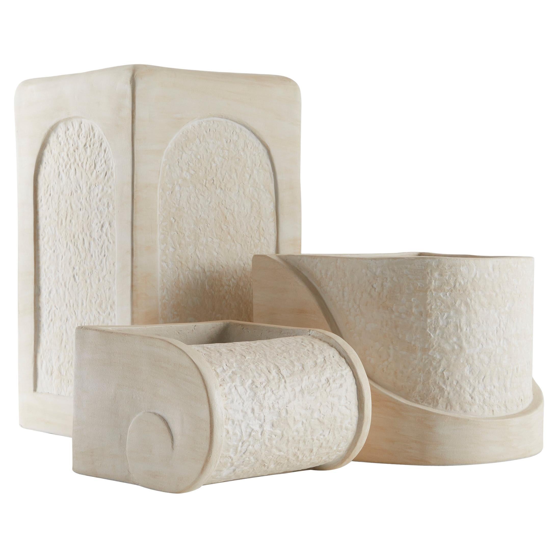 Jardineras Callie, Lote de 3 AVS07 - Talladas, Terracota Marfil en venta