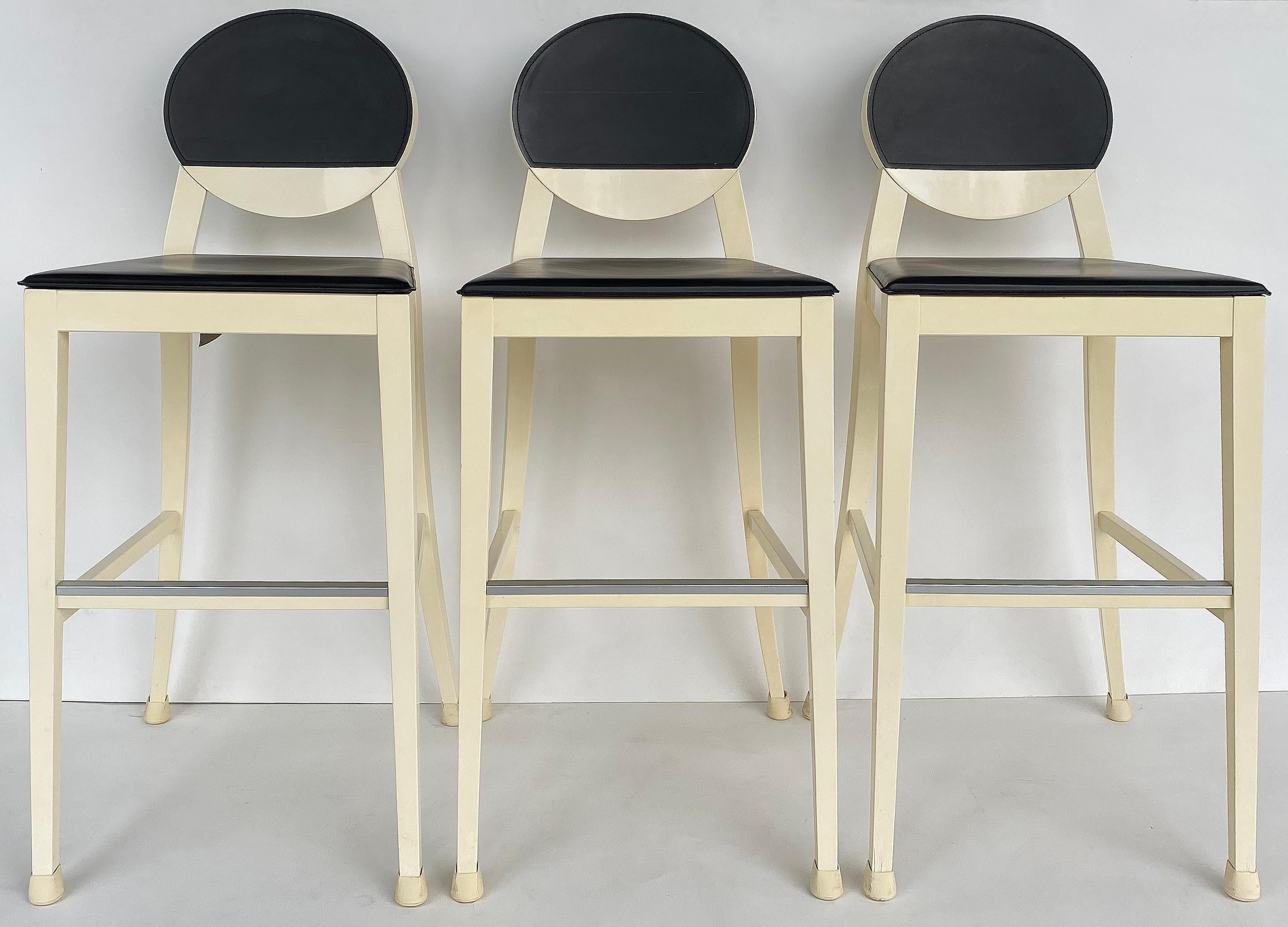 Contemporary Calligaris Lacquered Wood Upholstered Bar Stools Made in Italy, Set of 3