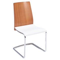 Calligaris White Leather & Wood Swing Cantilever Dining Chairs