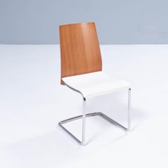 Calligaris White Leather & Wood Swing Dining Chairs, Set of 6