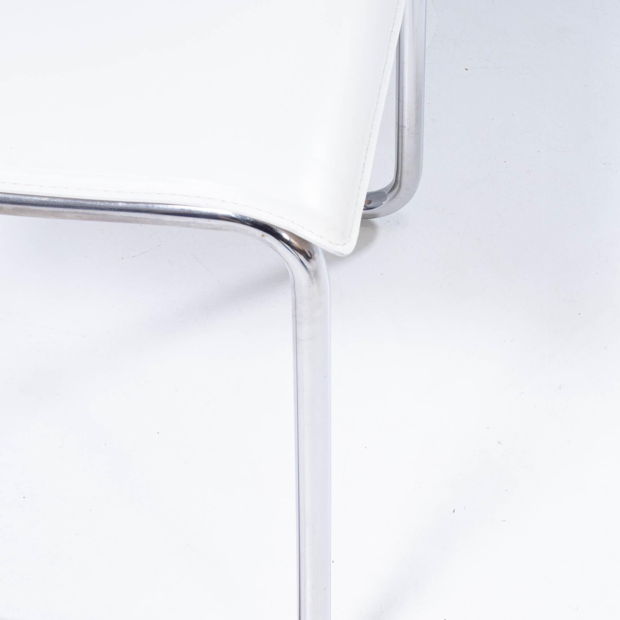 Contemporary Calligaris White Leather & Wood Swing Dining Chairs, Set of 6