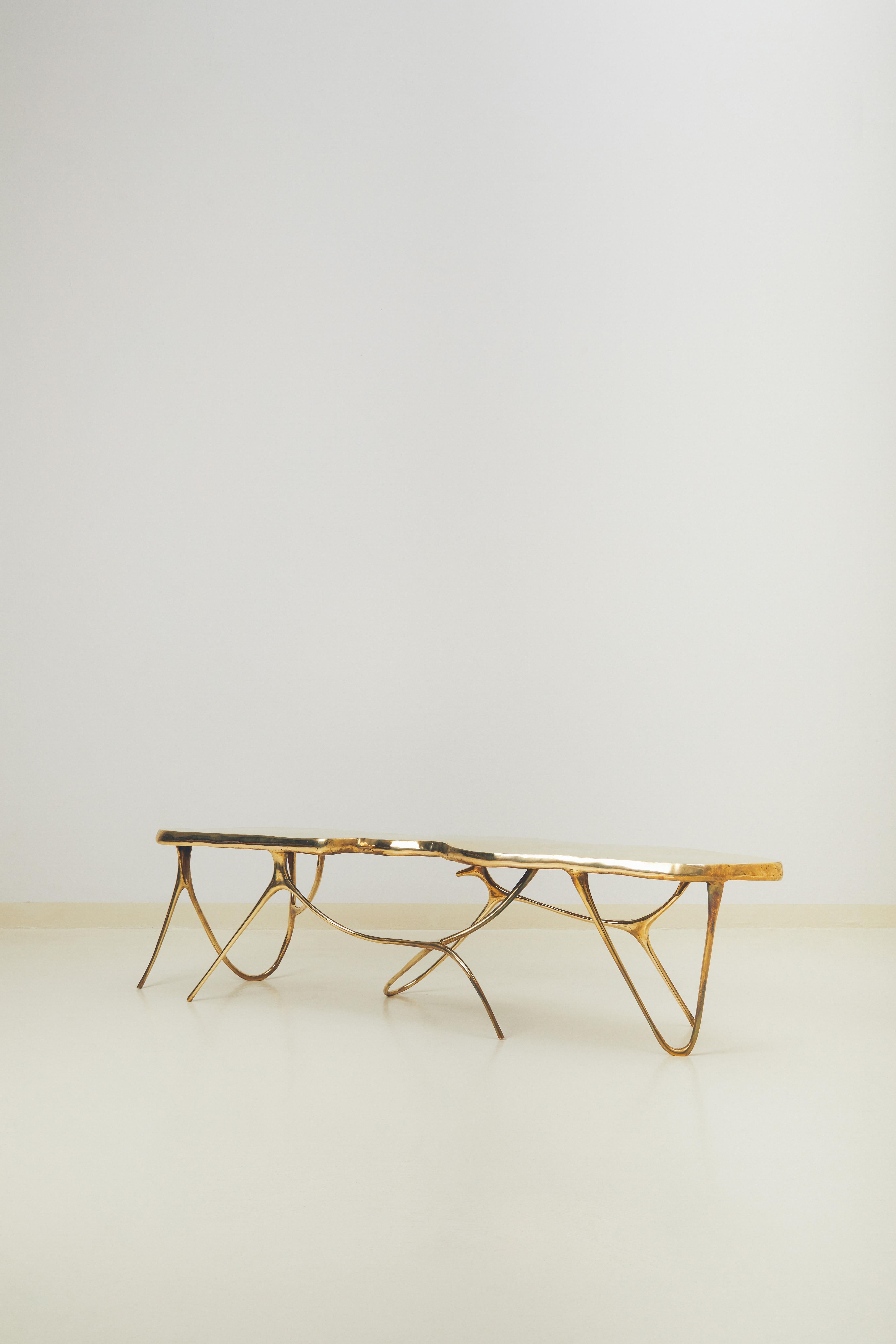 Calligraphic sculpted brass bench by Misaya
Dimensions: W 158 x L 38 x H 40 cm
Materials: Brass

Hand-sculpted brass bench.

Misaya emulates Chinese ink paintings through the process of lost-wax casting.

Each piece in the Ink collection,