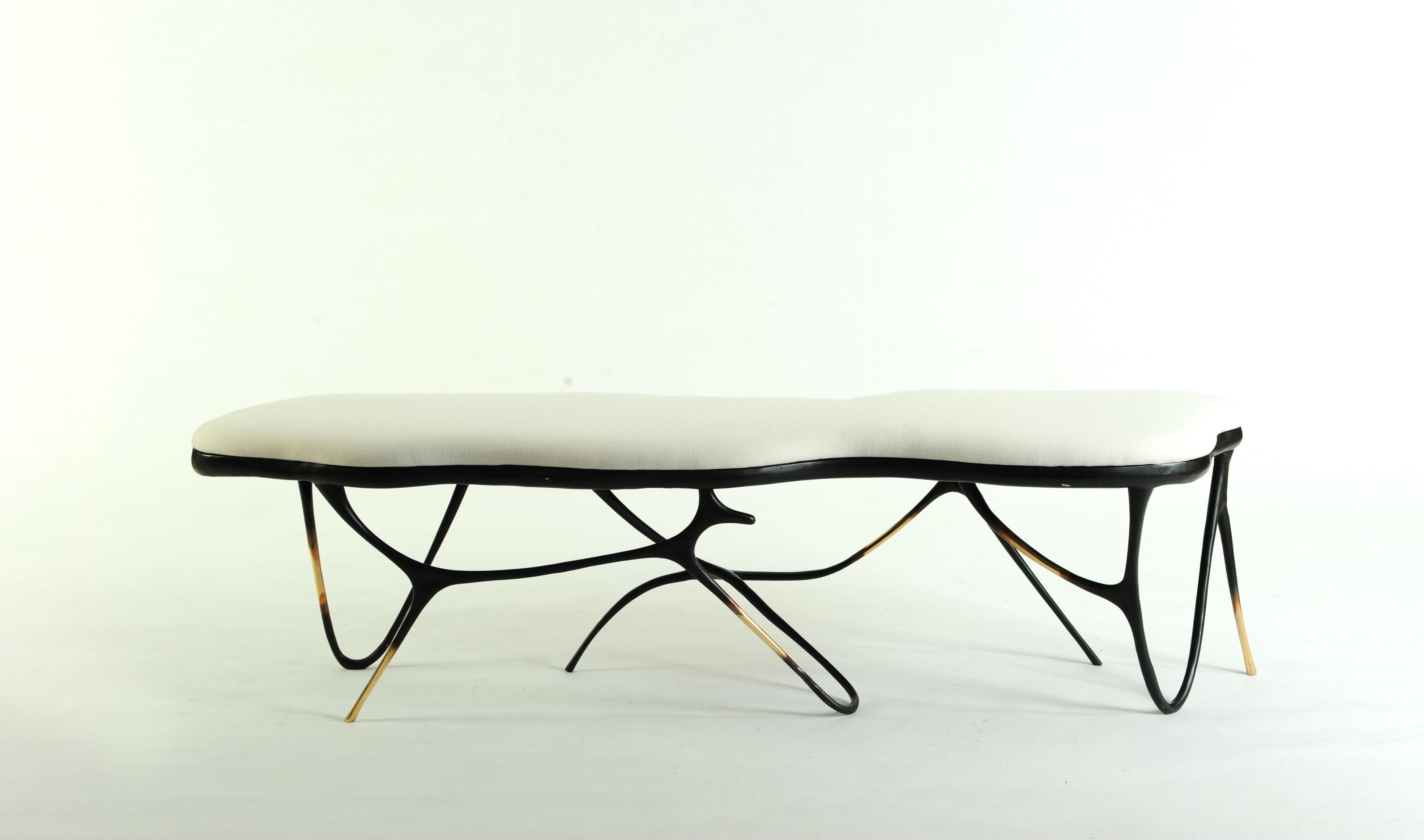 Post-Modern Calligraphic Sculpted Brass Bench by Misaya