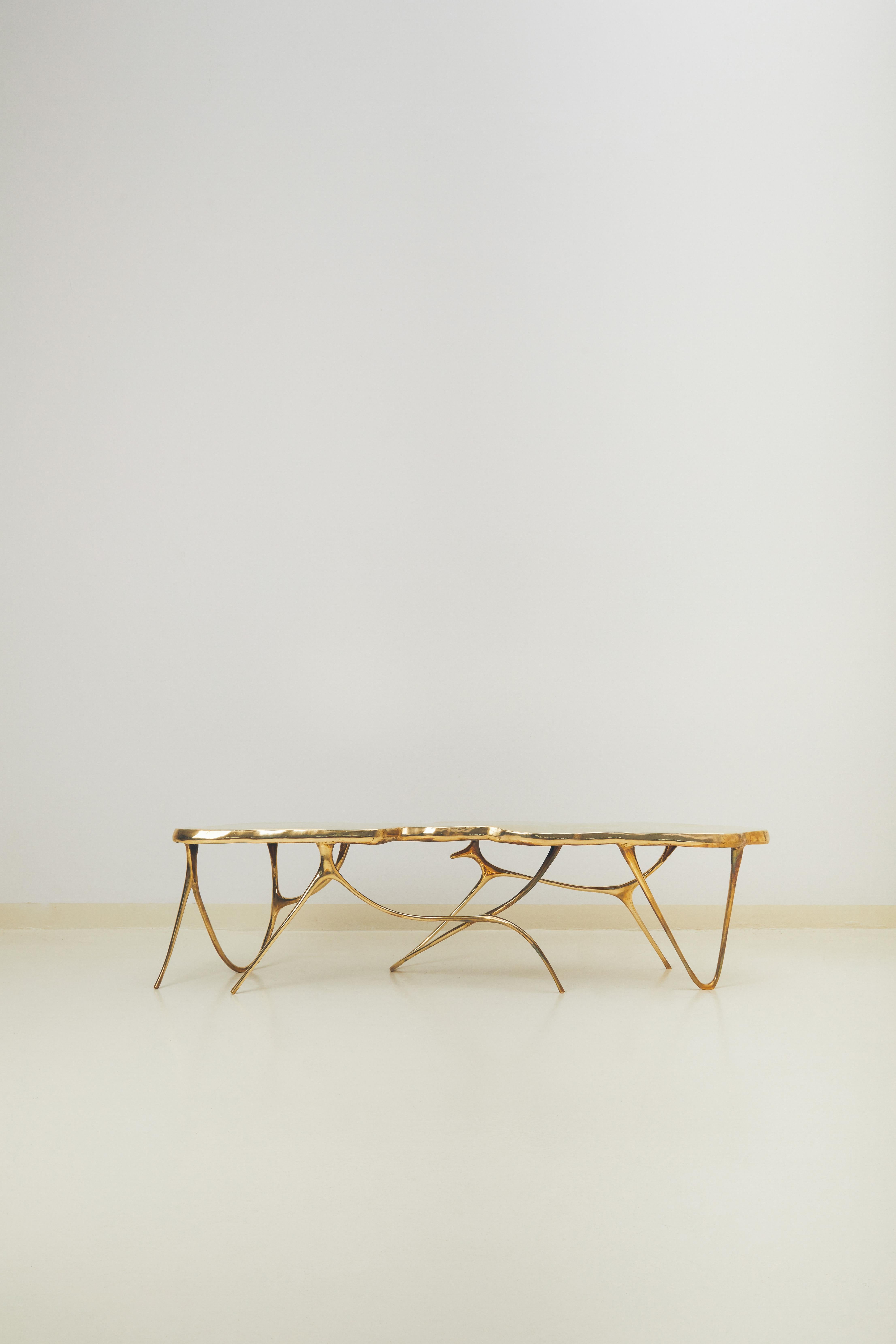 Post-Modern Calligraphic Sculpted Brass Bench by Misaya For Sale