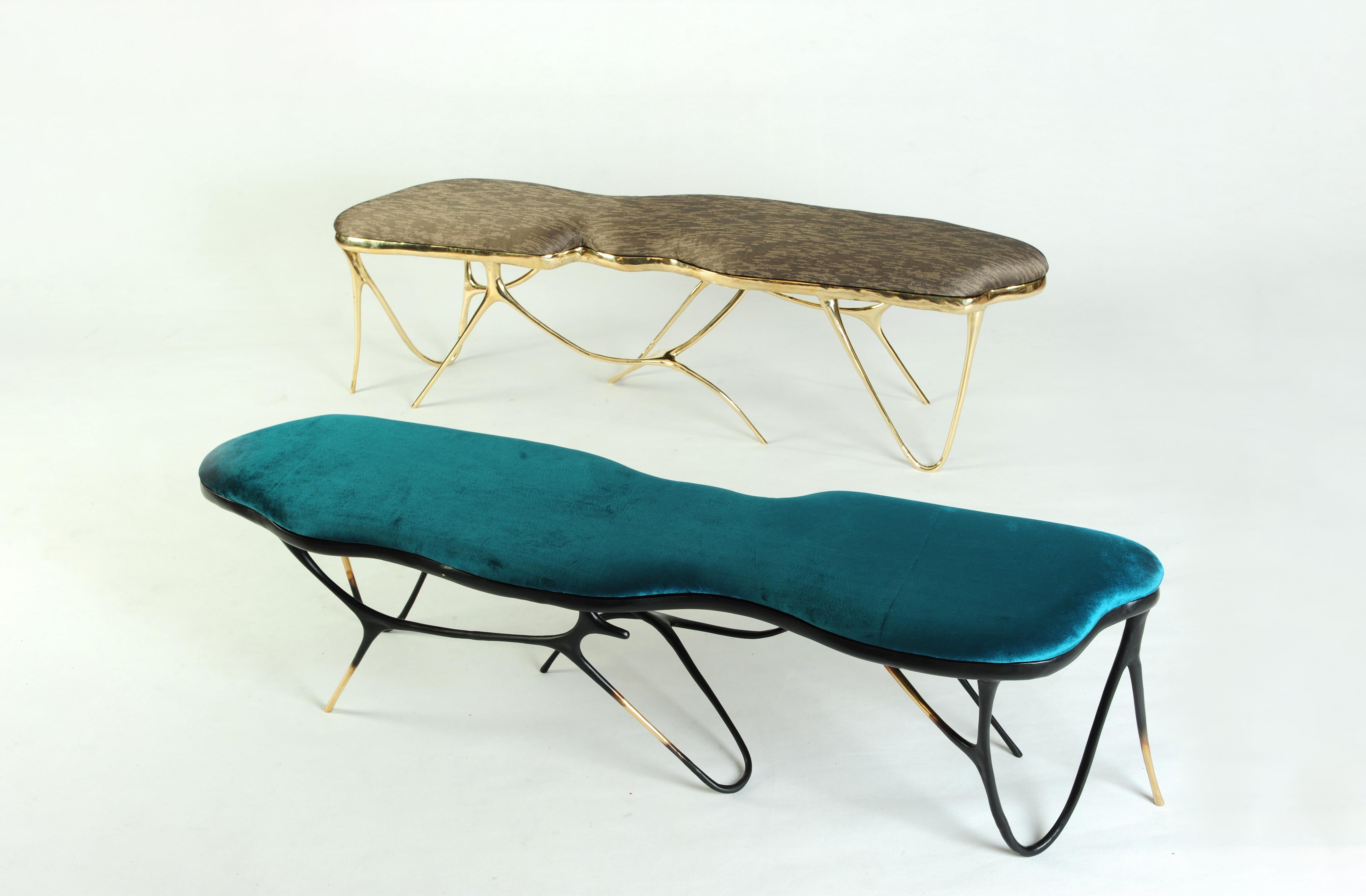 Calligraphic Sculpted Brass Bench by Misaya In New Condition In Geneve, CH