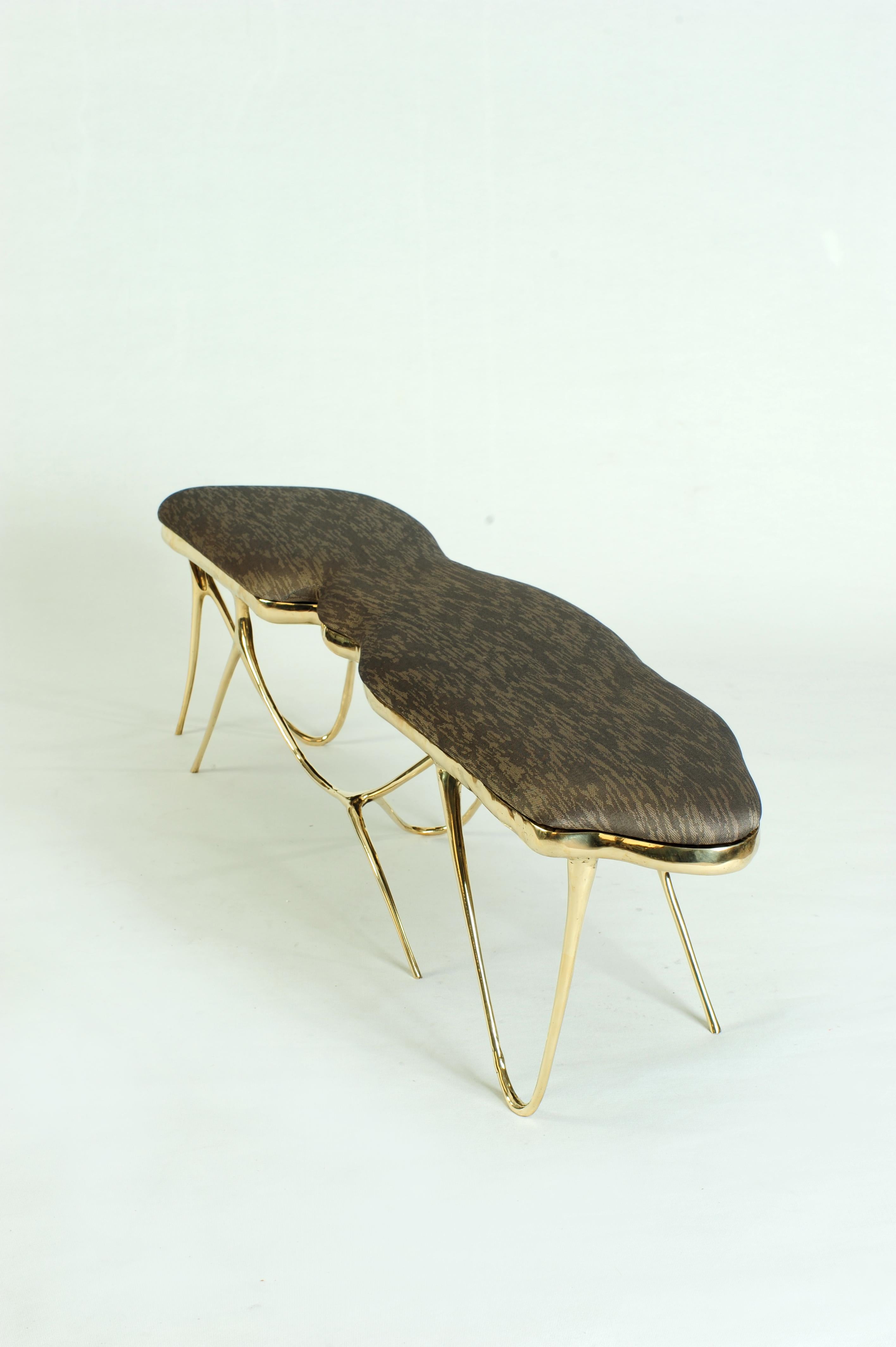 Contemporary Calligraphic Sculpted Brass Bench by Misaya For Sale