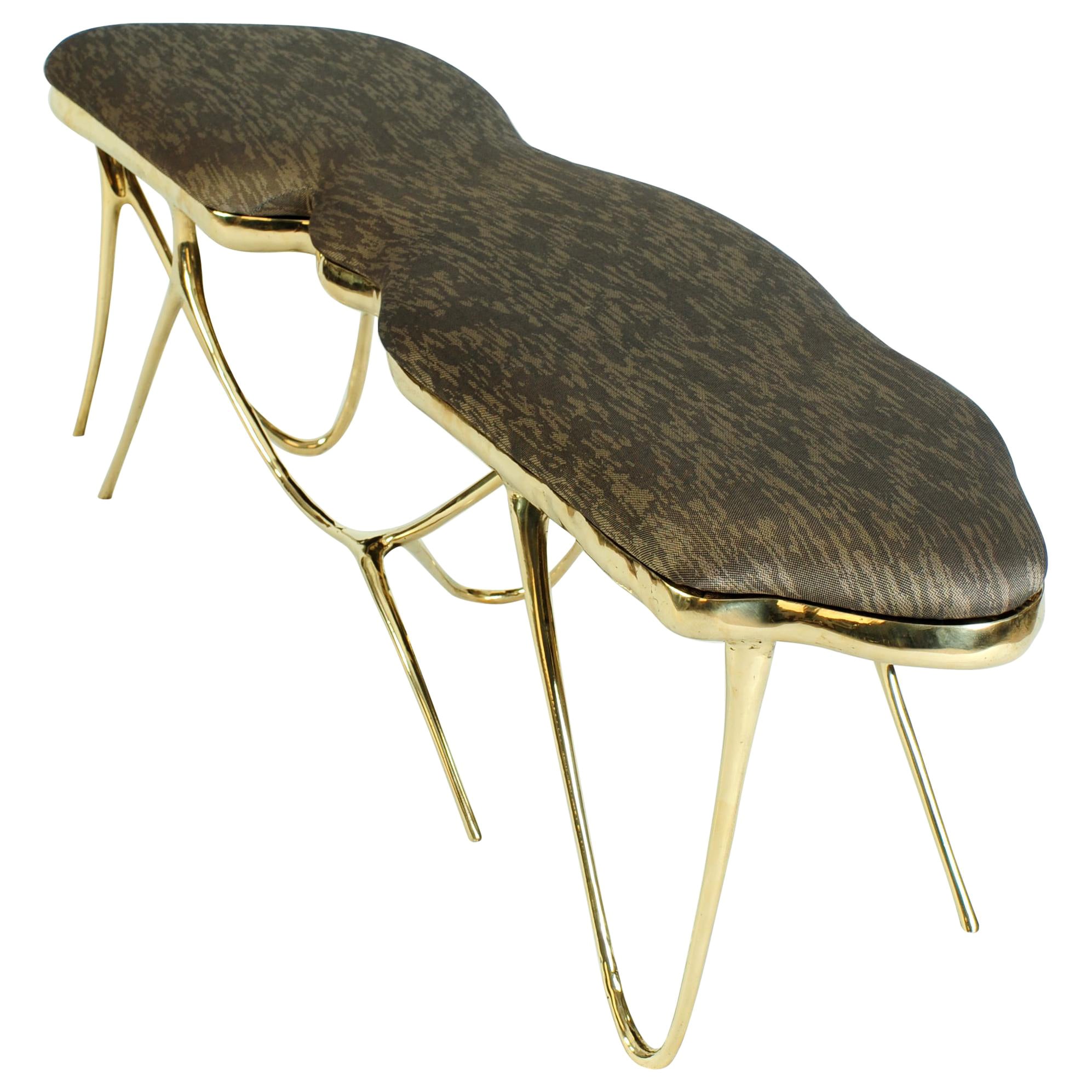 Calligraphic Sculpted Brass Bench by Misaya For Sale