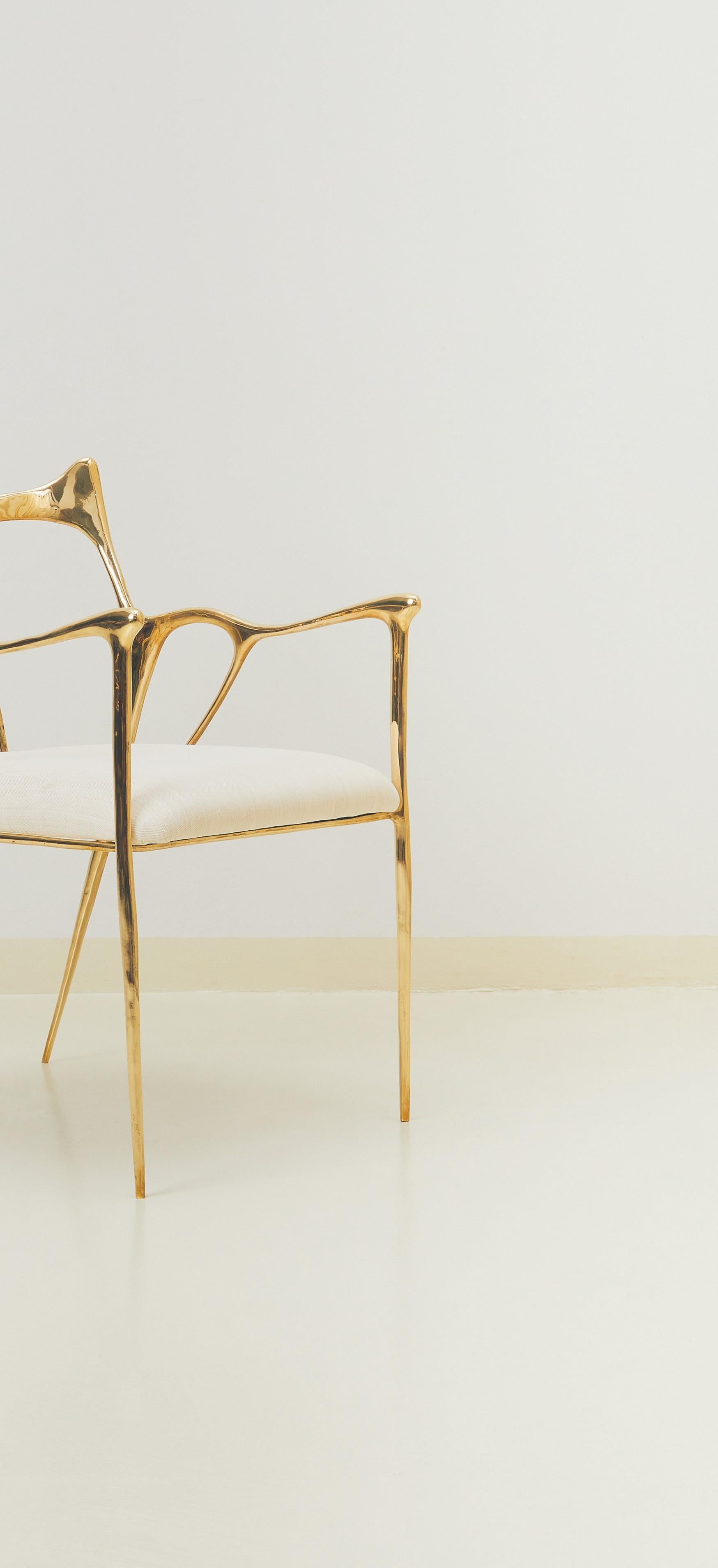 Thai Calligraphic Sculpted Brass Chair by Misaya