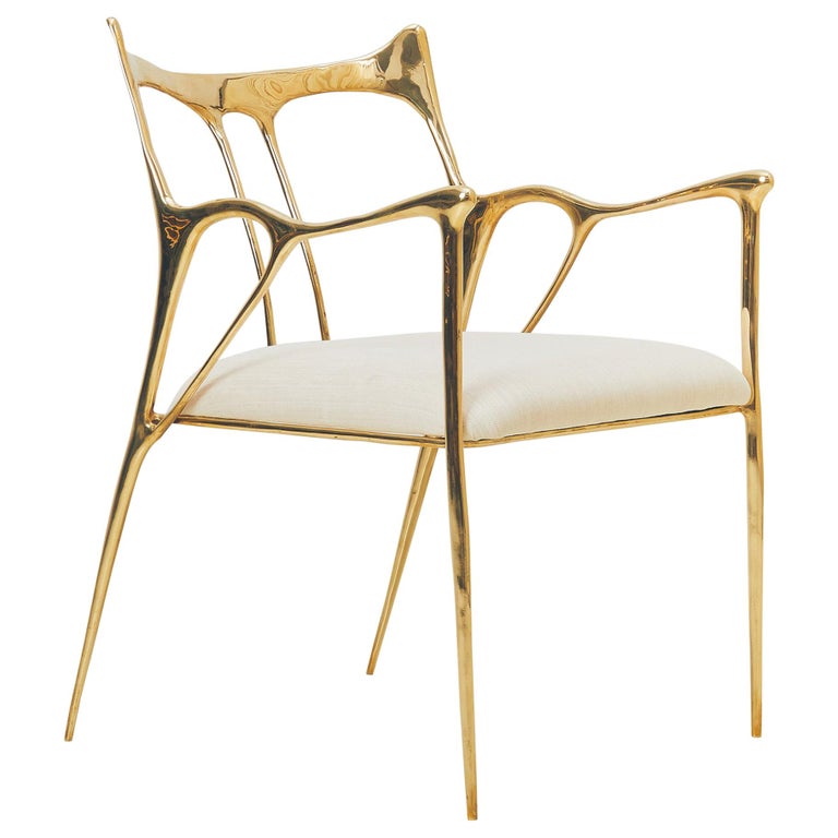 Calligraphic Sculpted Brass Chair by Misaya at 1stDibs
