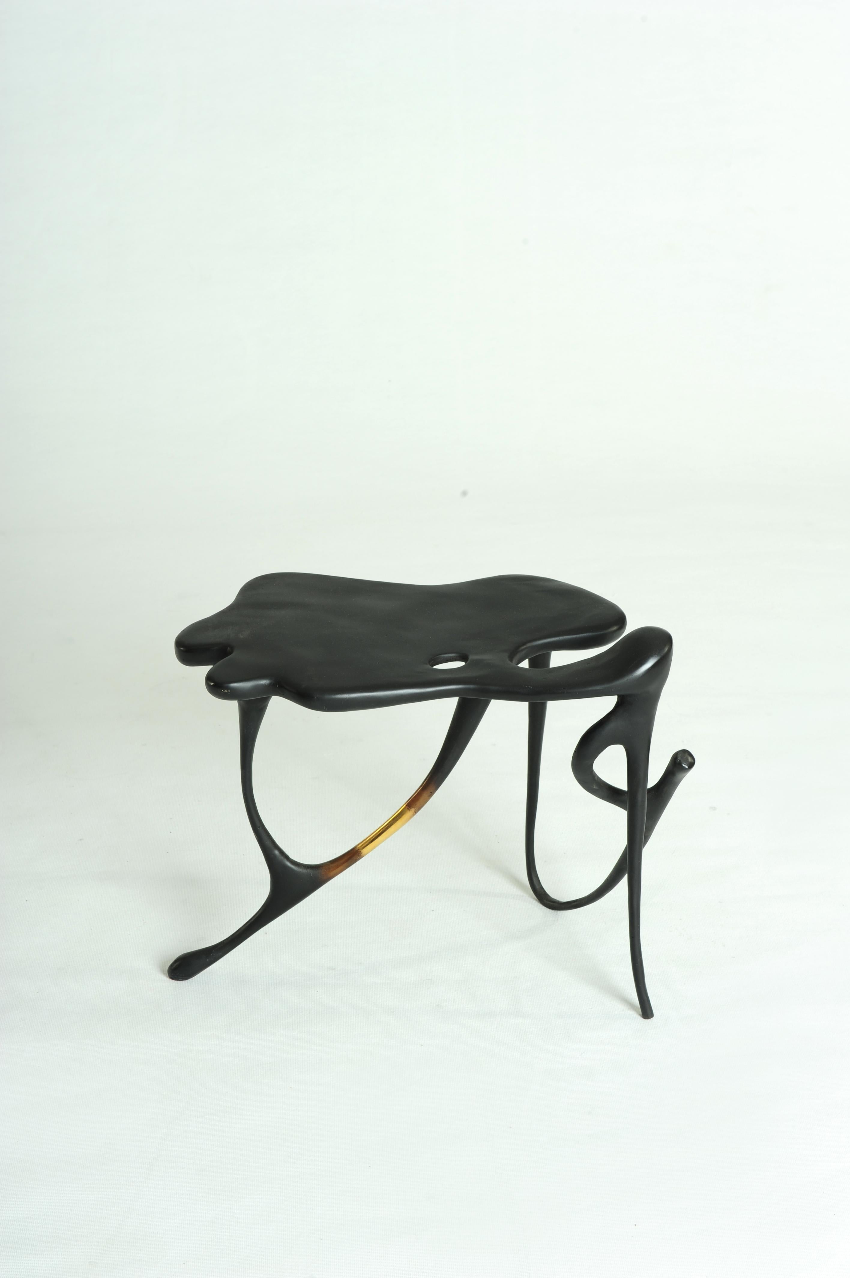 Calligraphic Sculpted Brass Side Table by Misaya For Sale 4