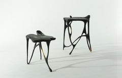 Calligraphic Sculpted Blackened/Antique/Polished Brass Side Table by Misaya