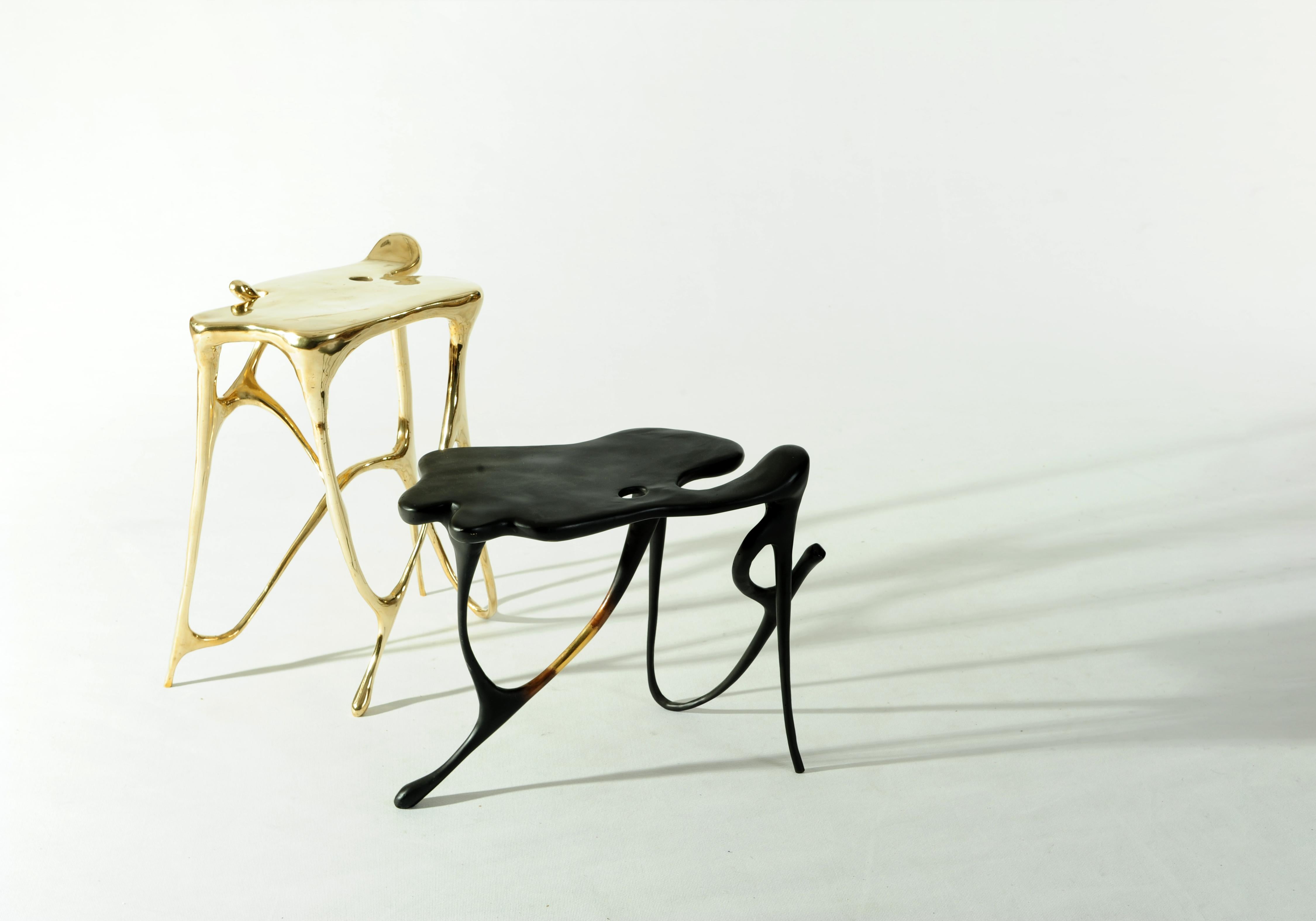 Post-Modern Calligraphic Sculpted Brass Side Table by Misaya