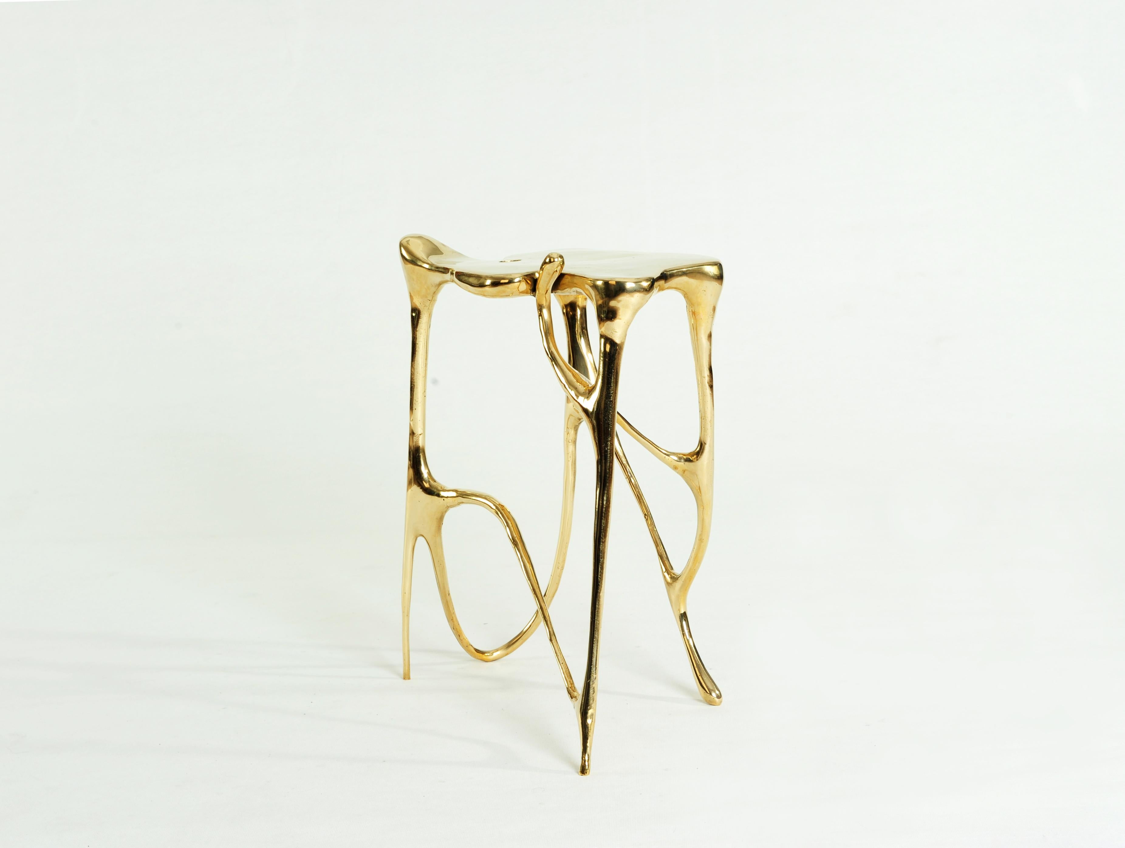Thai Calligraphic Sculpted Brass Side Table by Misaya