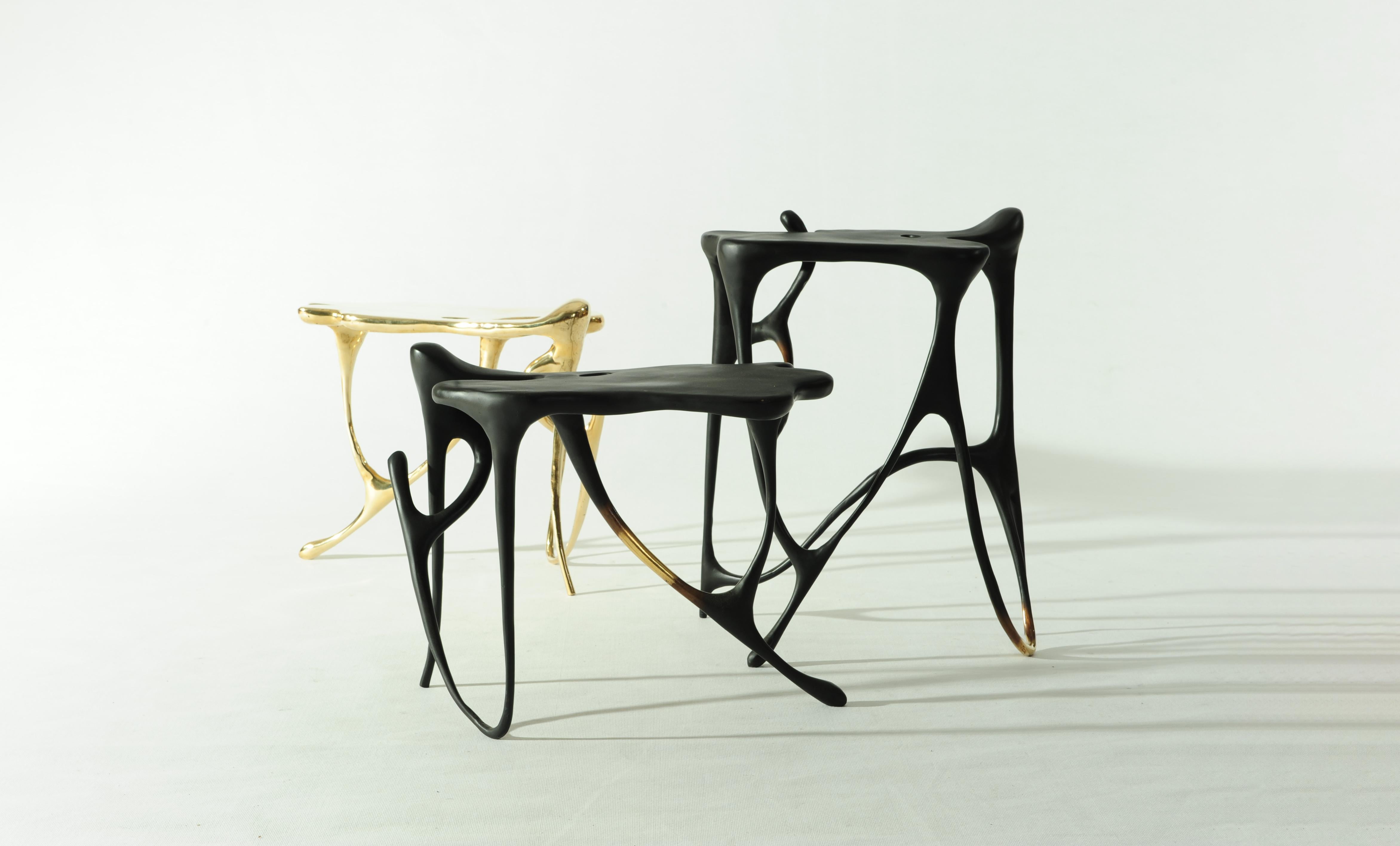 Thai Calligraphic Sculpted Brass Side Table by Misaya For Sale