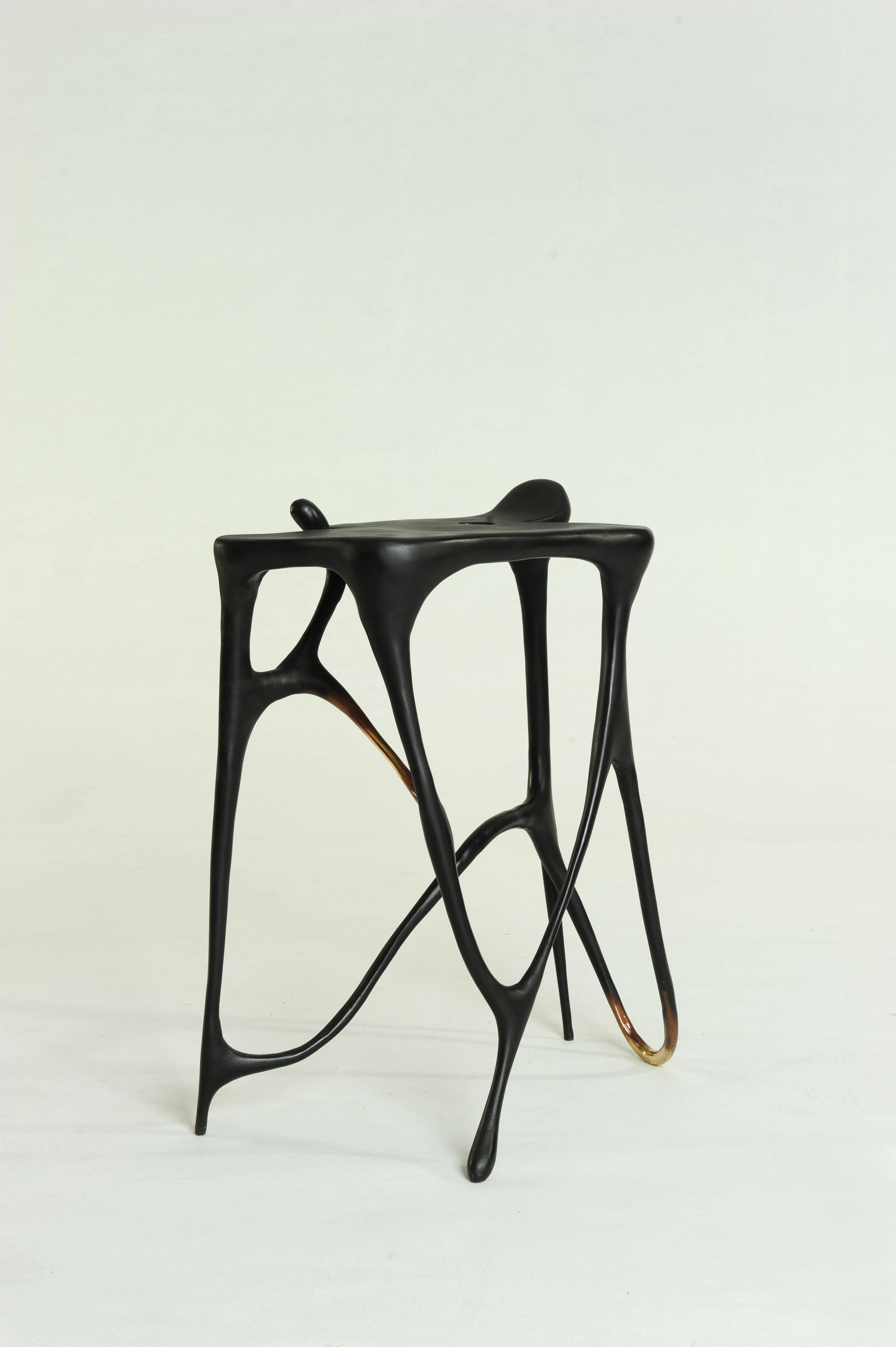 Calligraphic Sculpted Brass Side Table by Misaya In New Condition In Geneve, CH