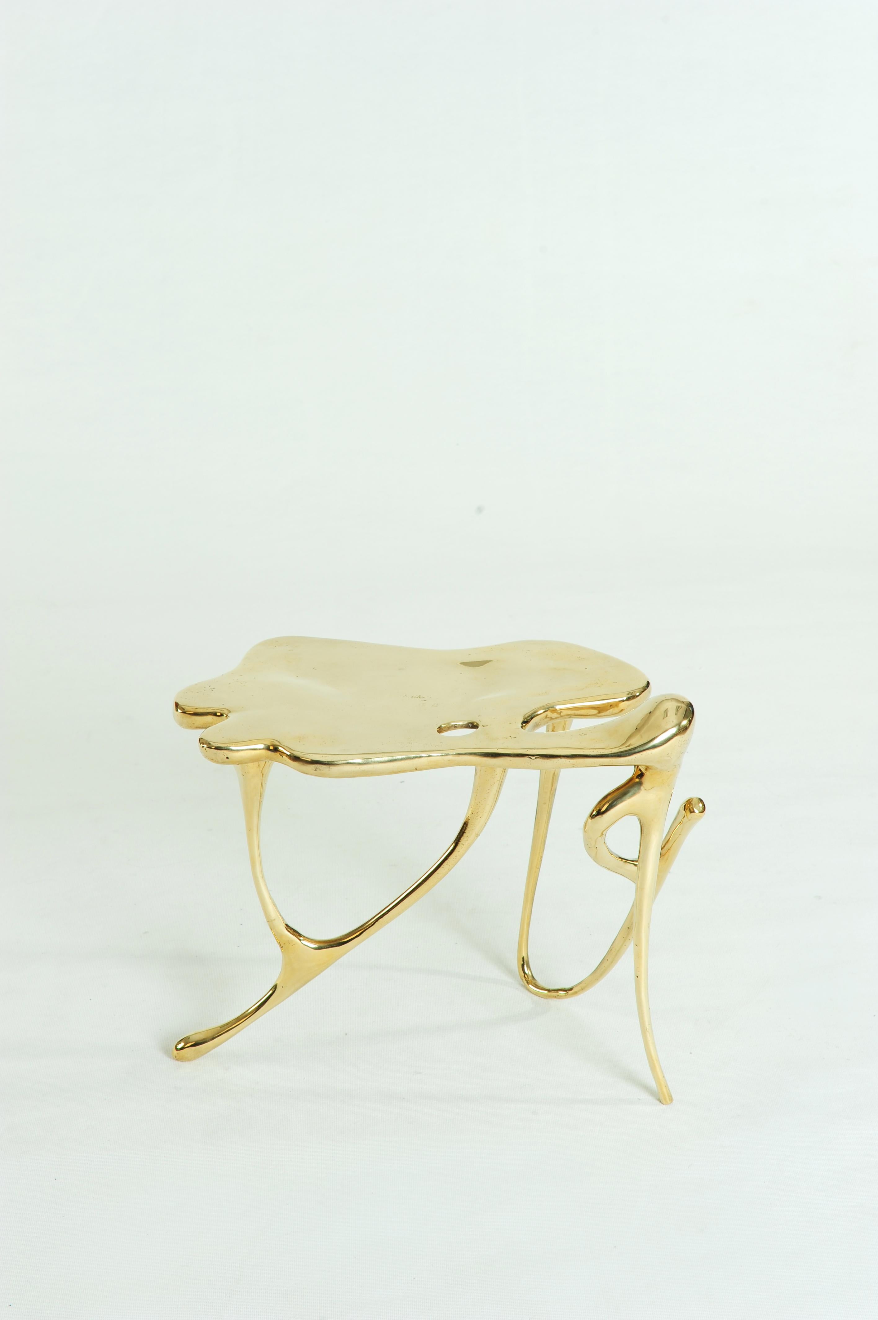 Contemporary Calligraphic Sculpted Brass Side Table by Misaya