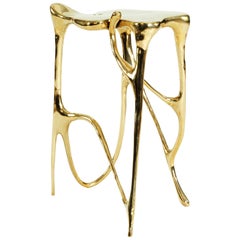Calligraphic Sculpted Brass Side Table by Misaya