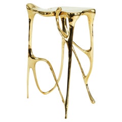 Calligraphic Sculpted Brass Side Table by Misaya