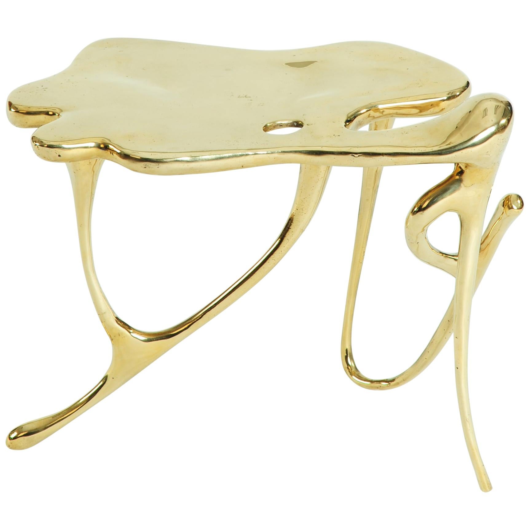 Calligraphic Sculpted Brass Side Table by Misaya