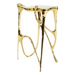 Calligraphic Sculpted Brass Side Table by Misaya