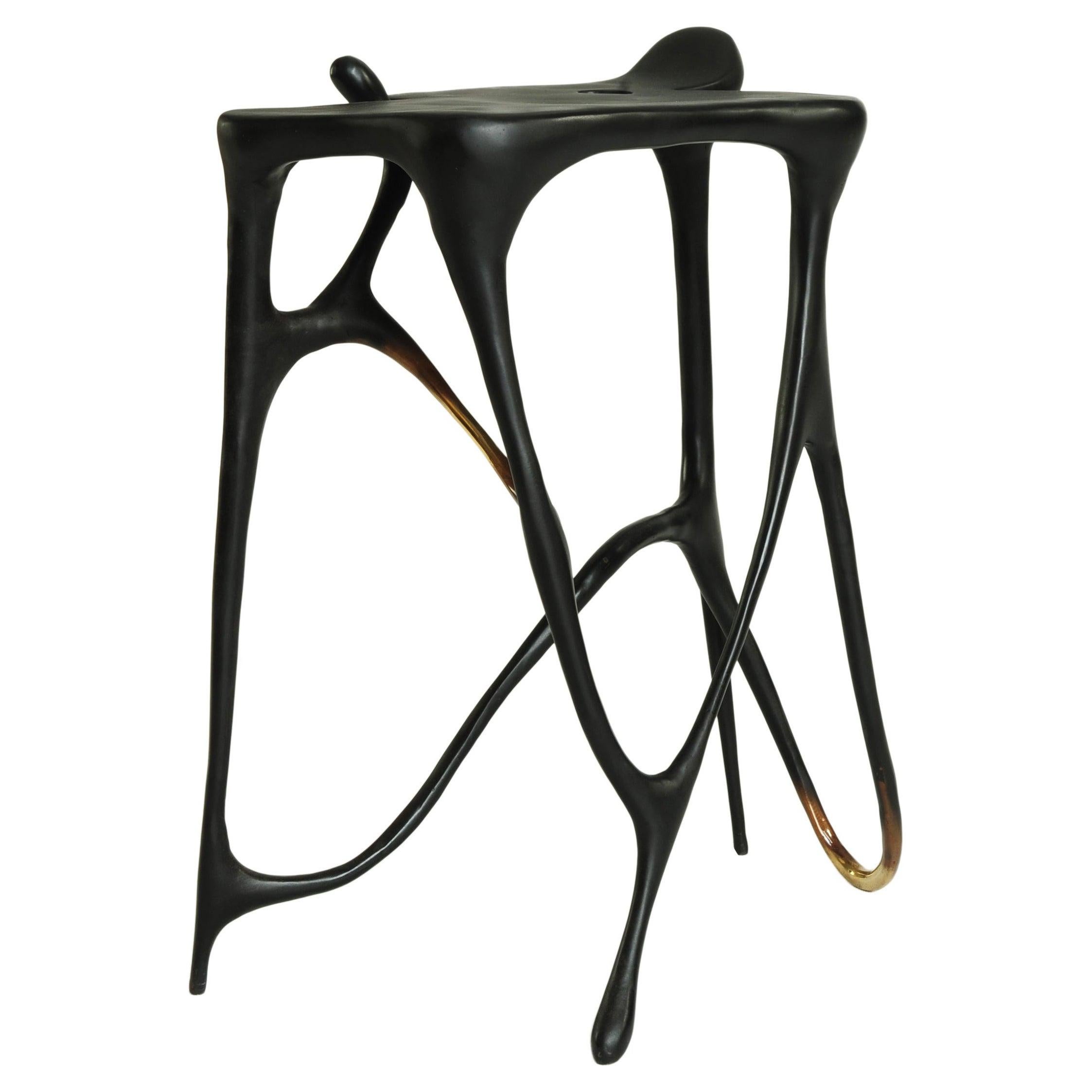 Calligraphic Sculpted Brass Side Table by Misaya For Sale