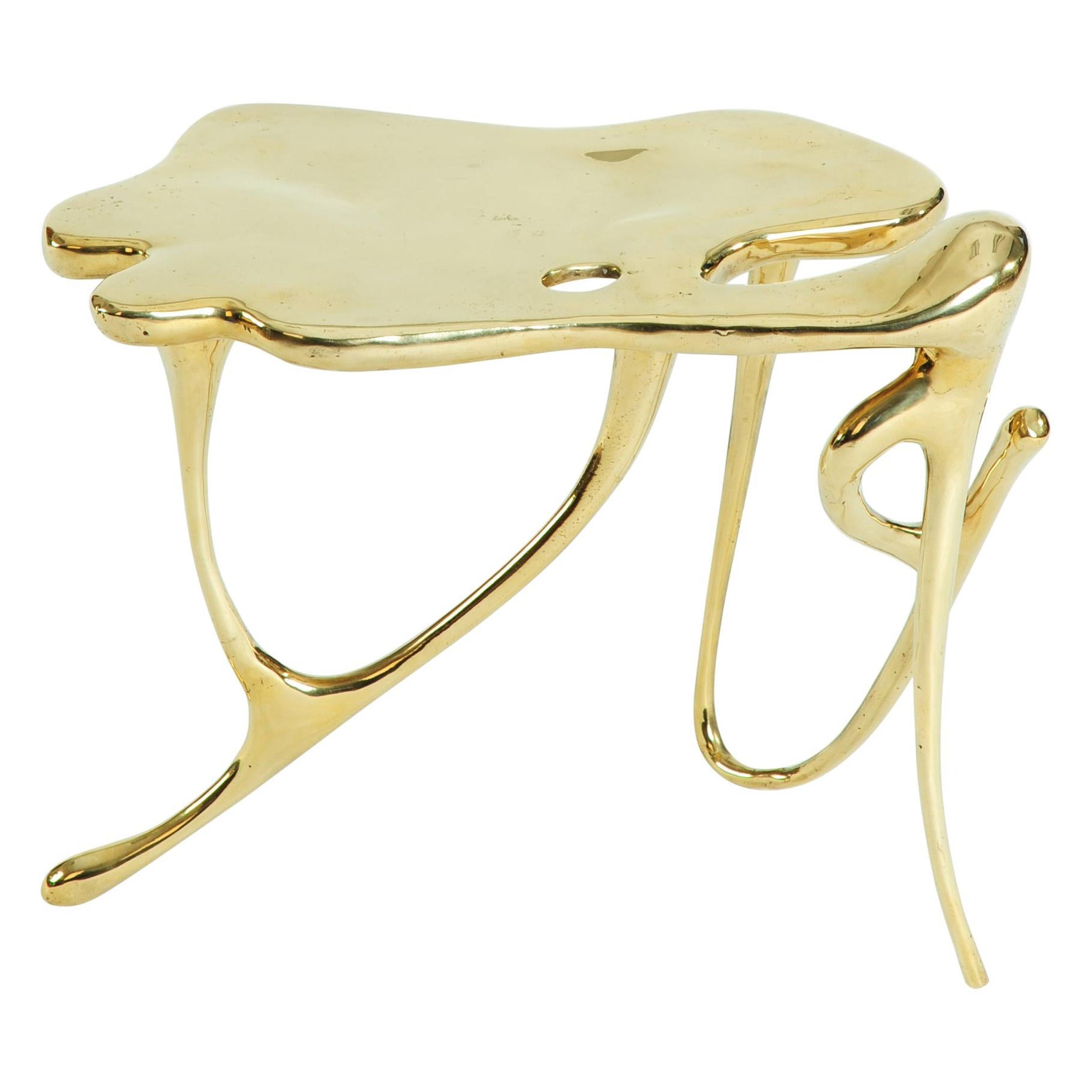 Calligraphic Sculpted Side Table in Polished Brass by Misaya