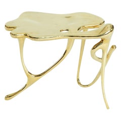 Calligraphic Sculpted Side Table in Polished Brass by Misaya