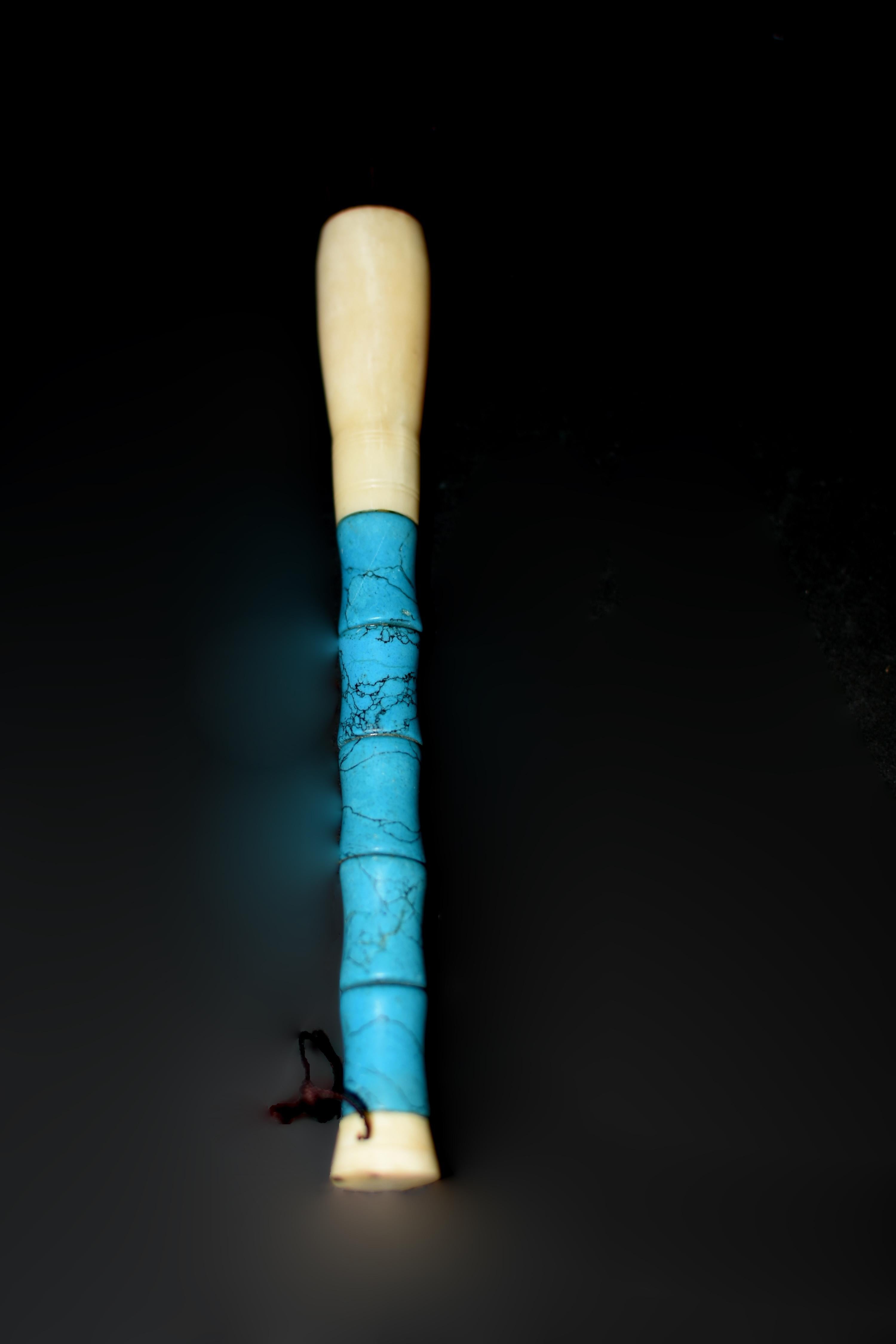Hand-Crafted Calligraphy Brush Faux Turquoise Black Horse Hair For Sale
