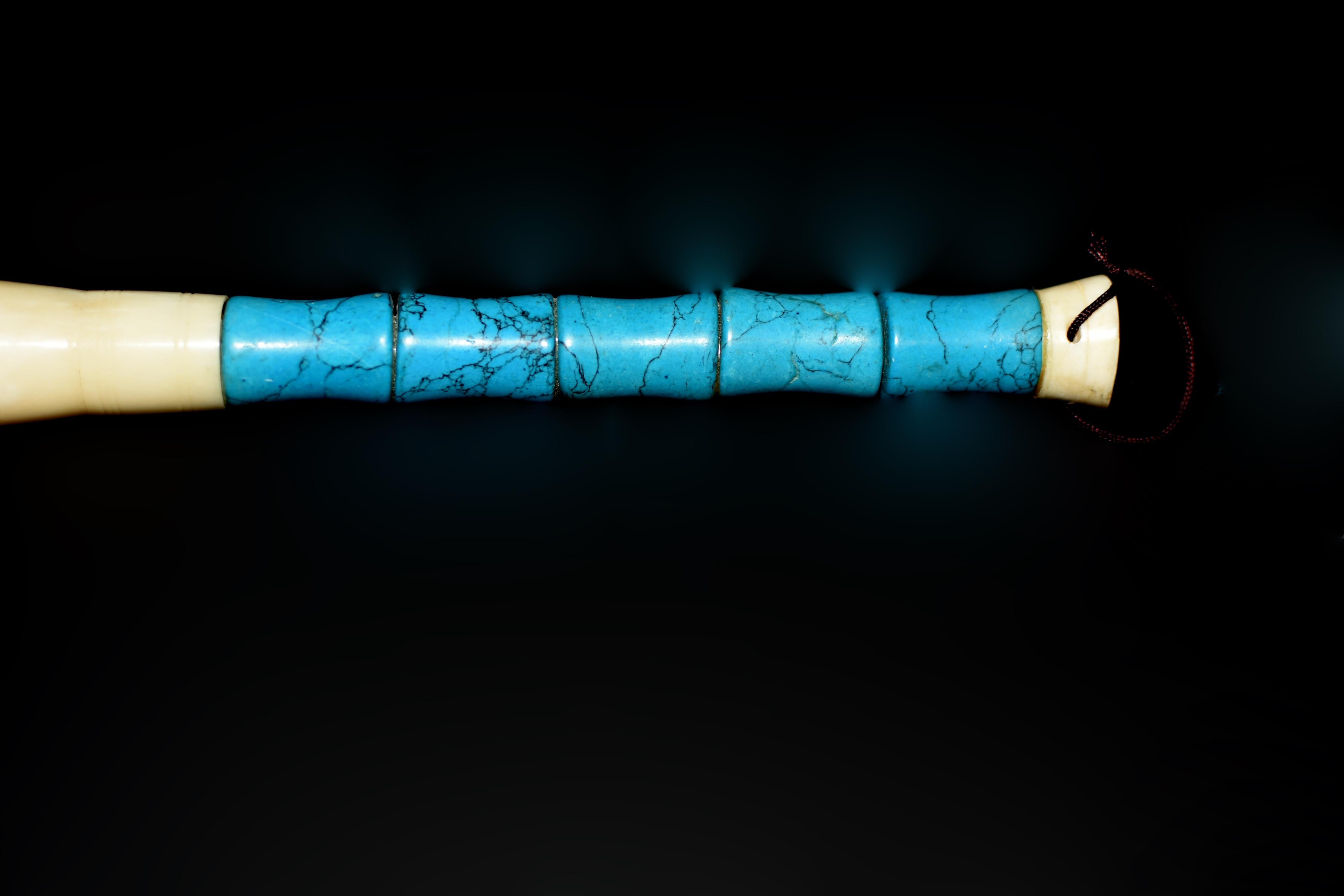 Calligraphy Brush Faux Turquoise Black Horse Hair In Excellent Condition For Sale In Somis, CA