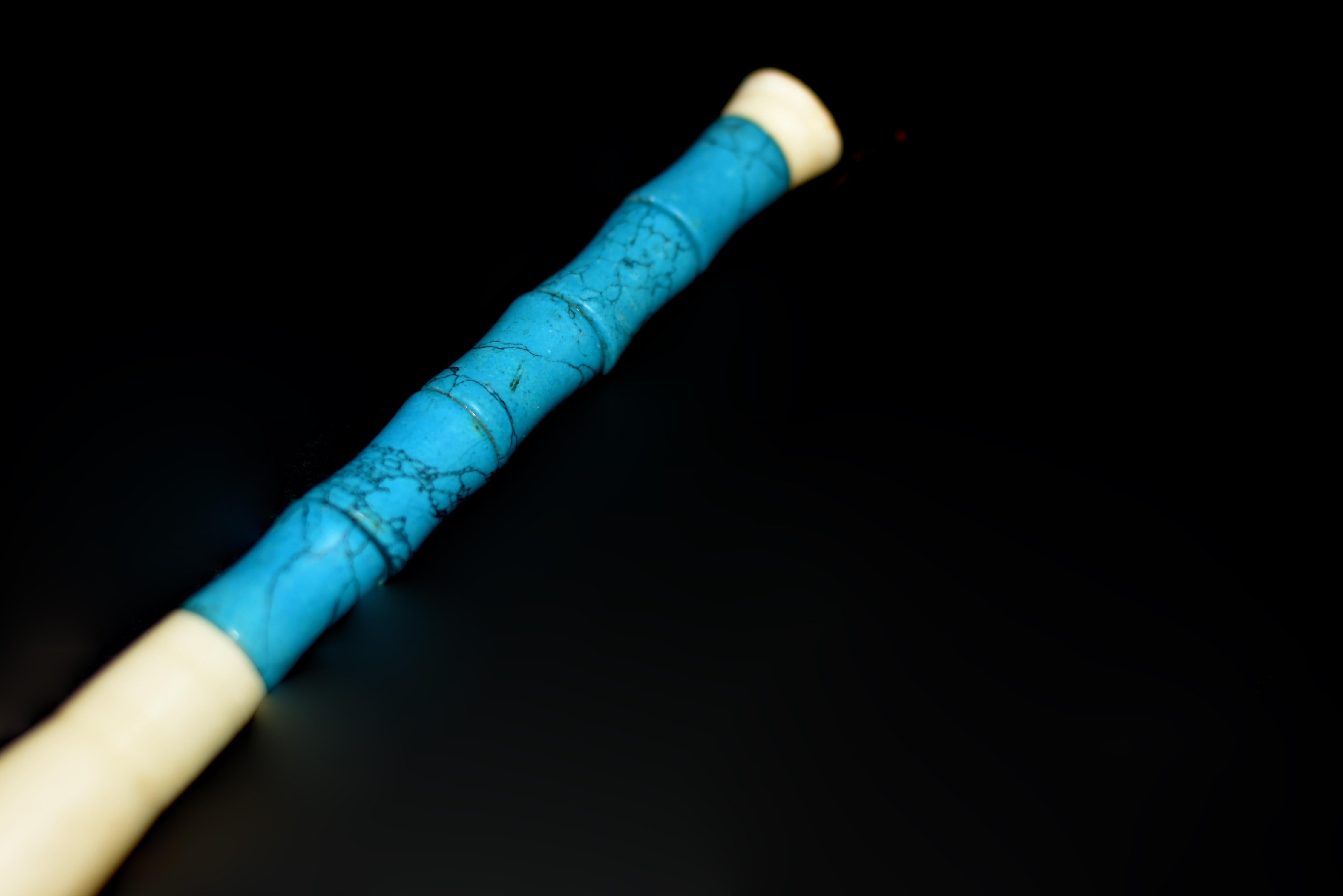 20th Century Calligraphy Brush Faux Turquoise Black Horse Hair For Sale